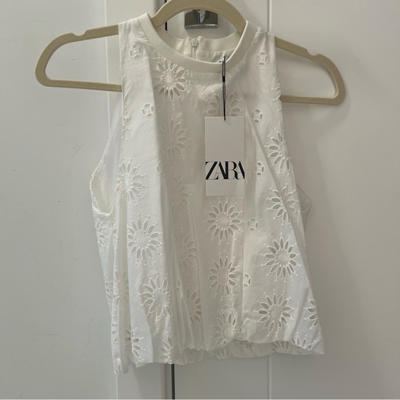 Zara White Embroidered Top- Size S; New with Tags - Picture 6 of 8